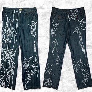 Edgy Dark Blue Graphic Jeans